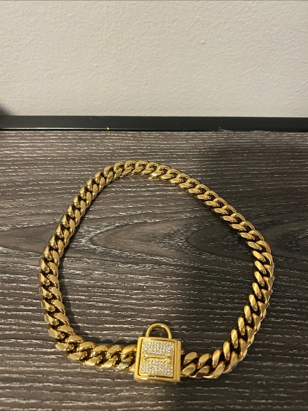 Chain dog collar with bling lock NIB